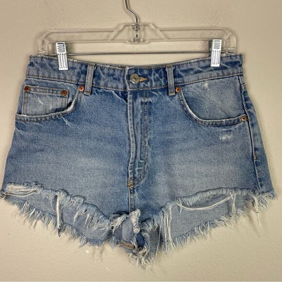 Zara Blue Denim Hi Rise Cut off Denim Shorts 8 - Picture 2 of 6